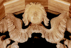 pipe shade carving, Carved ornament & flower, Fritts pipe organ, Grace Lutheran, Tacoma, WA